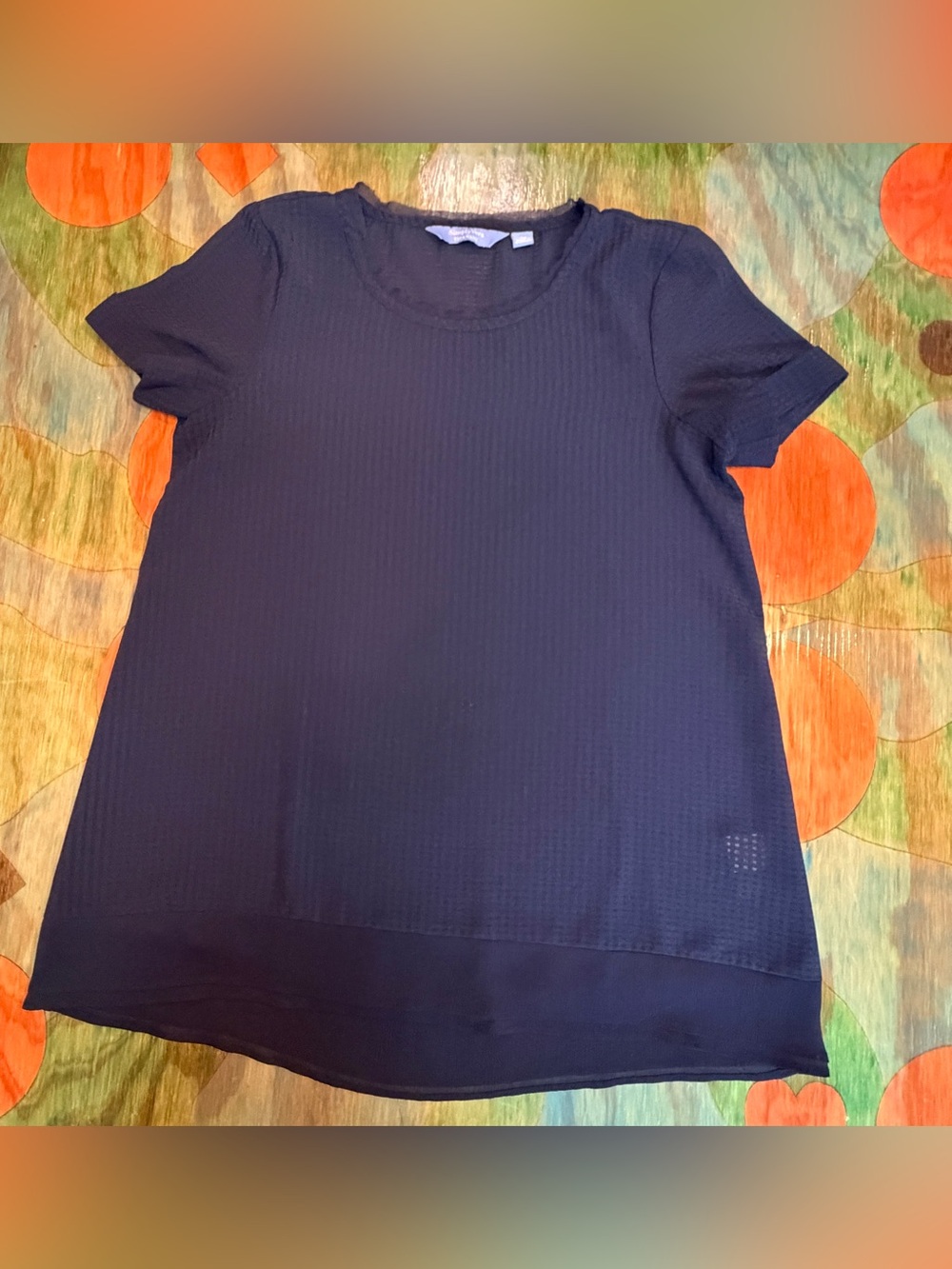 Simply Vera Vera Wang Top Blouse Womens XS Sheer Short Sleeve Blue Polyester Pul